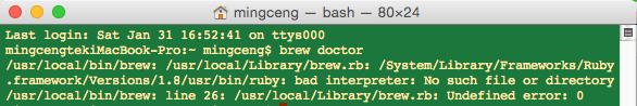 bad interpreter: No such file or directory /usr/local/bin/brew-程序旅途