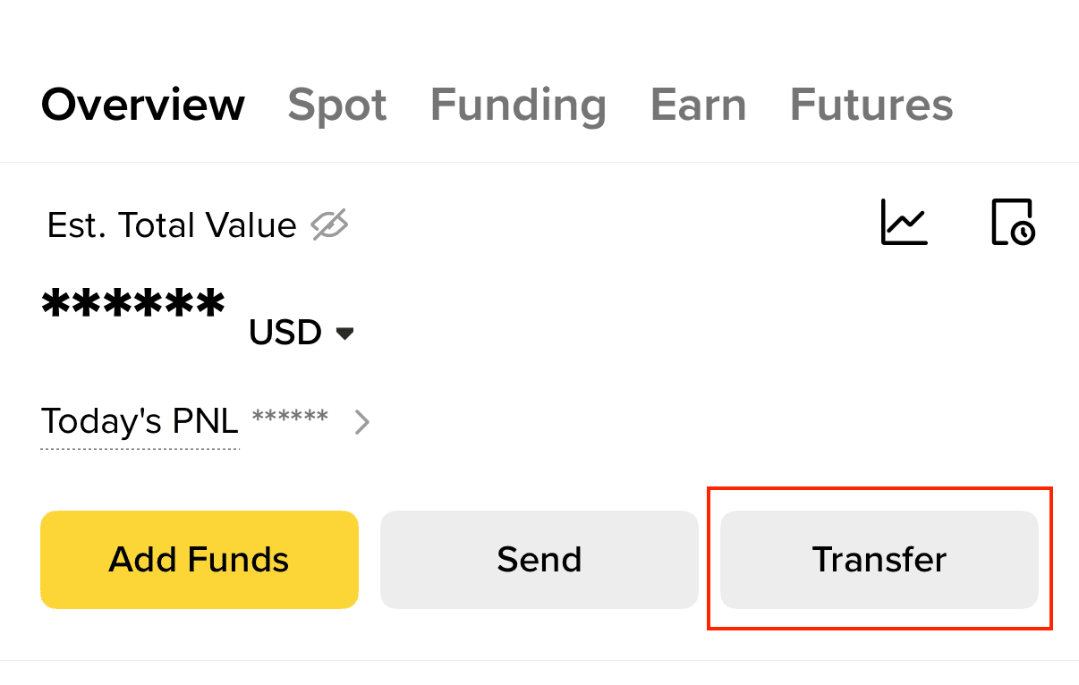 币安 App 资产概览:划转按钮位置