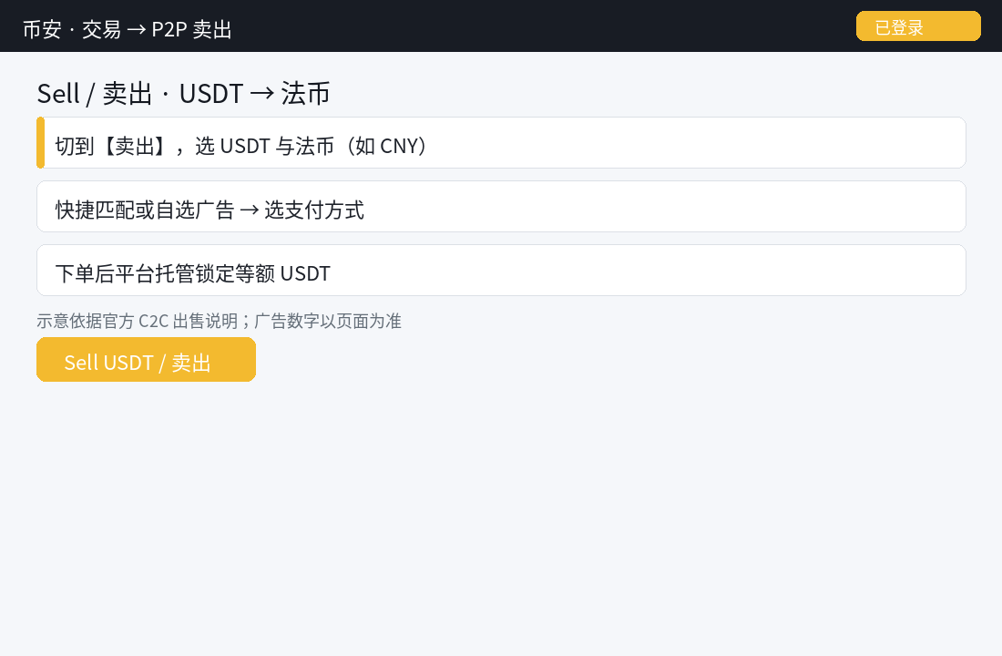 币安 P2P 卖 USDT 怎么操作:出金到银行卡步骤-程序旅途